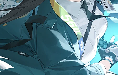动漫 少女 绝区零 单人 星见雅 长发 黑发 红色眼眸持剑少女 长裙 兽耳 露指手套 领带 发光 蓝色 绿色 手机壁纸 4K壁纸 手机壁纸