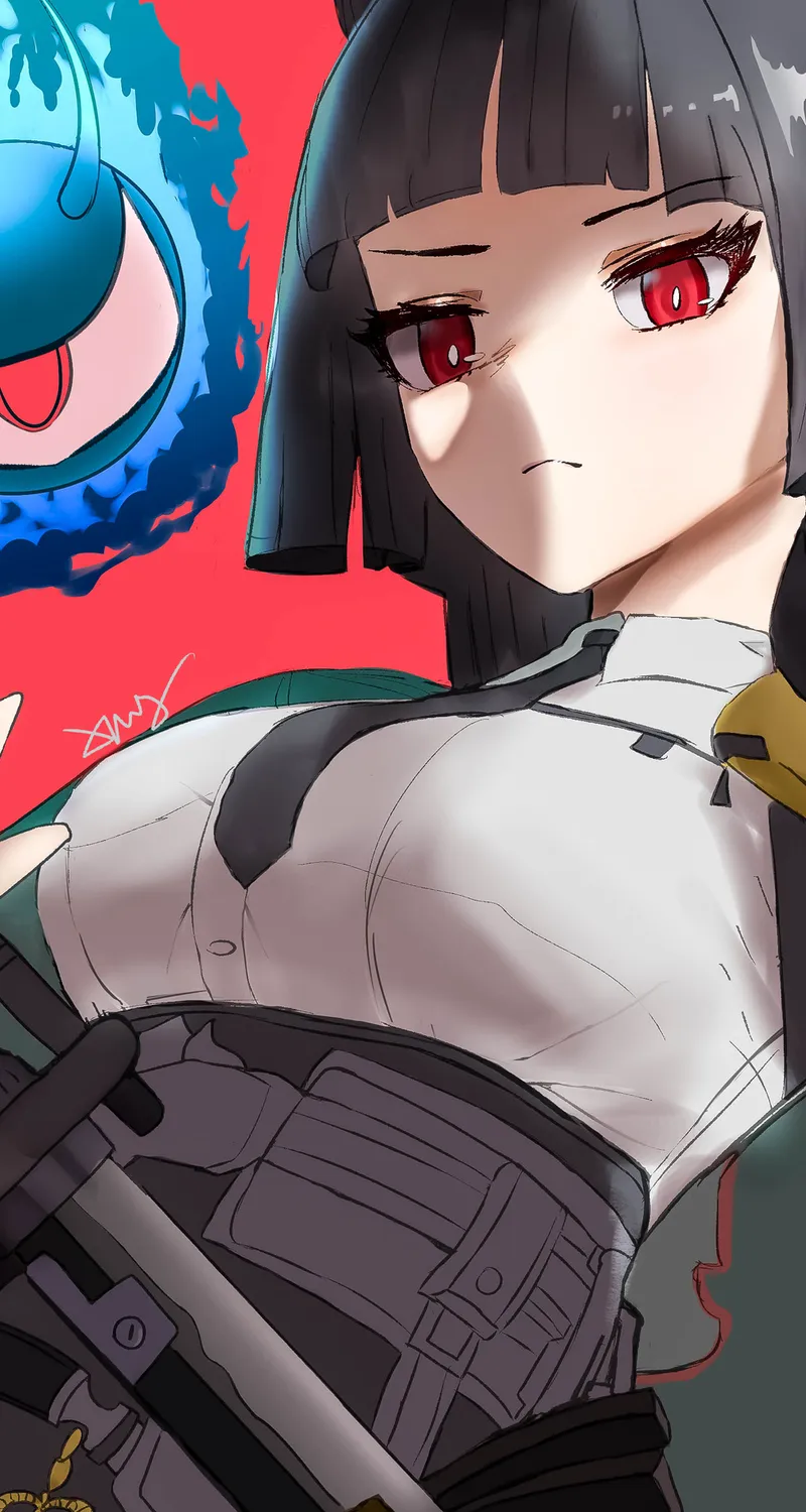 动漫 少女 绝区零 星见雅 长发 黑发 单人 数字绘画 武士刀 兽耳 红色 手机壁纸