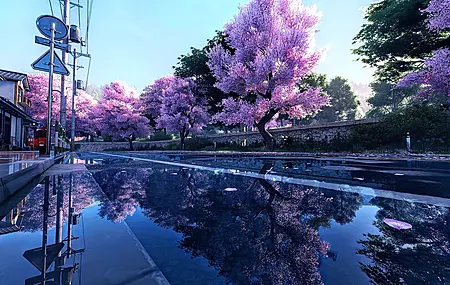 风景 动漫 游戏 截图 建筑 水面 计算机图像 天空 建筑设计 倒影 户外 树木 城市 标牌 4K壁纸