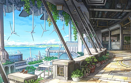 美术作品 插画 数字绘画 户外 日光 阳光 风车 街道 建筑 植物 动物 鸟类 超宽屏 4K壁纸