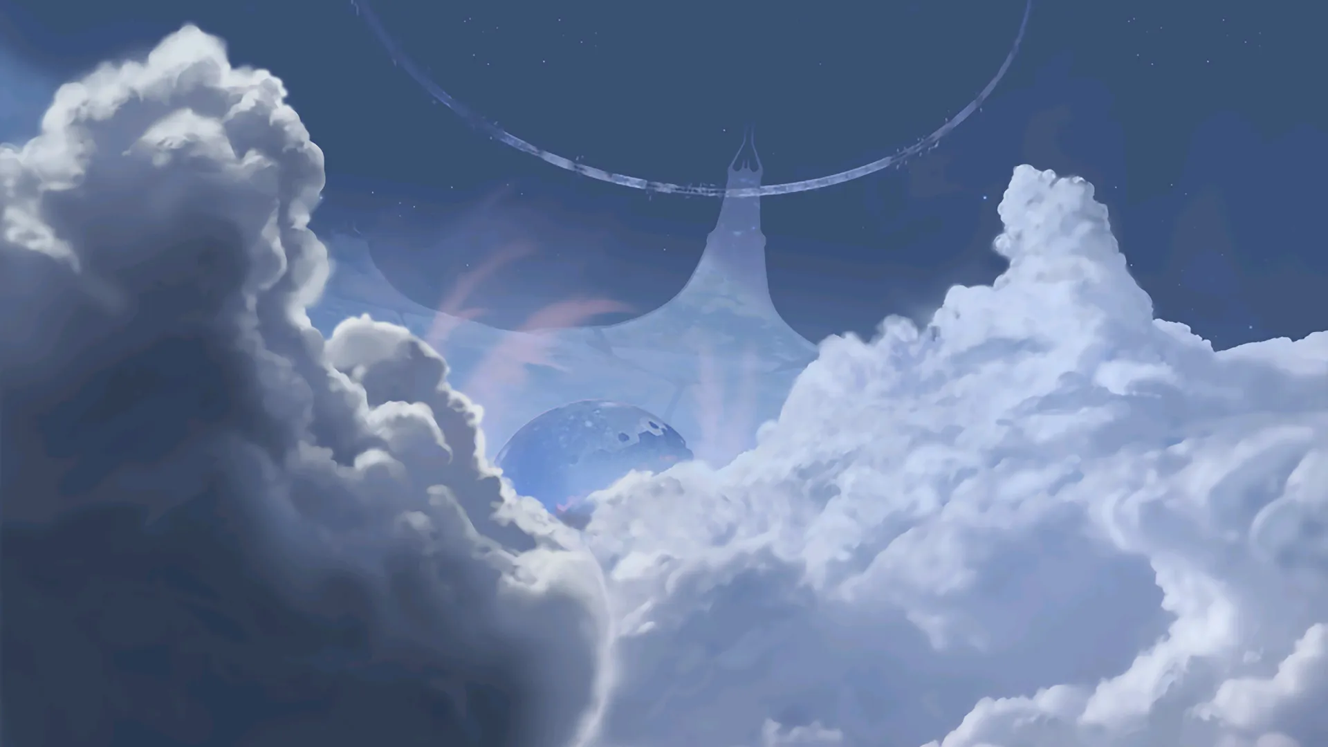 光环 3 方舟 风景 天空 蓝色 白云 幻影 城堡 楼房 4K壁纸