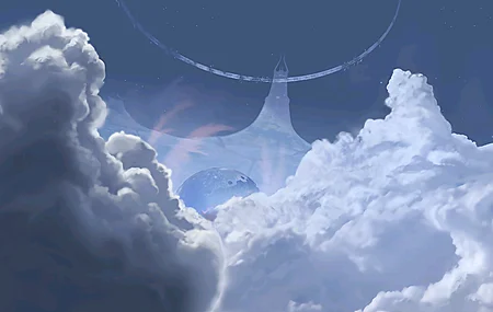 光环 3 方舟 风景 天空 蓝色 白云 幻影 城堡 楼房 4K壁纸