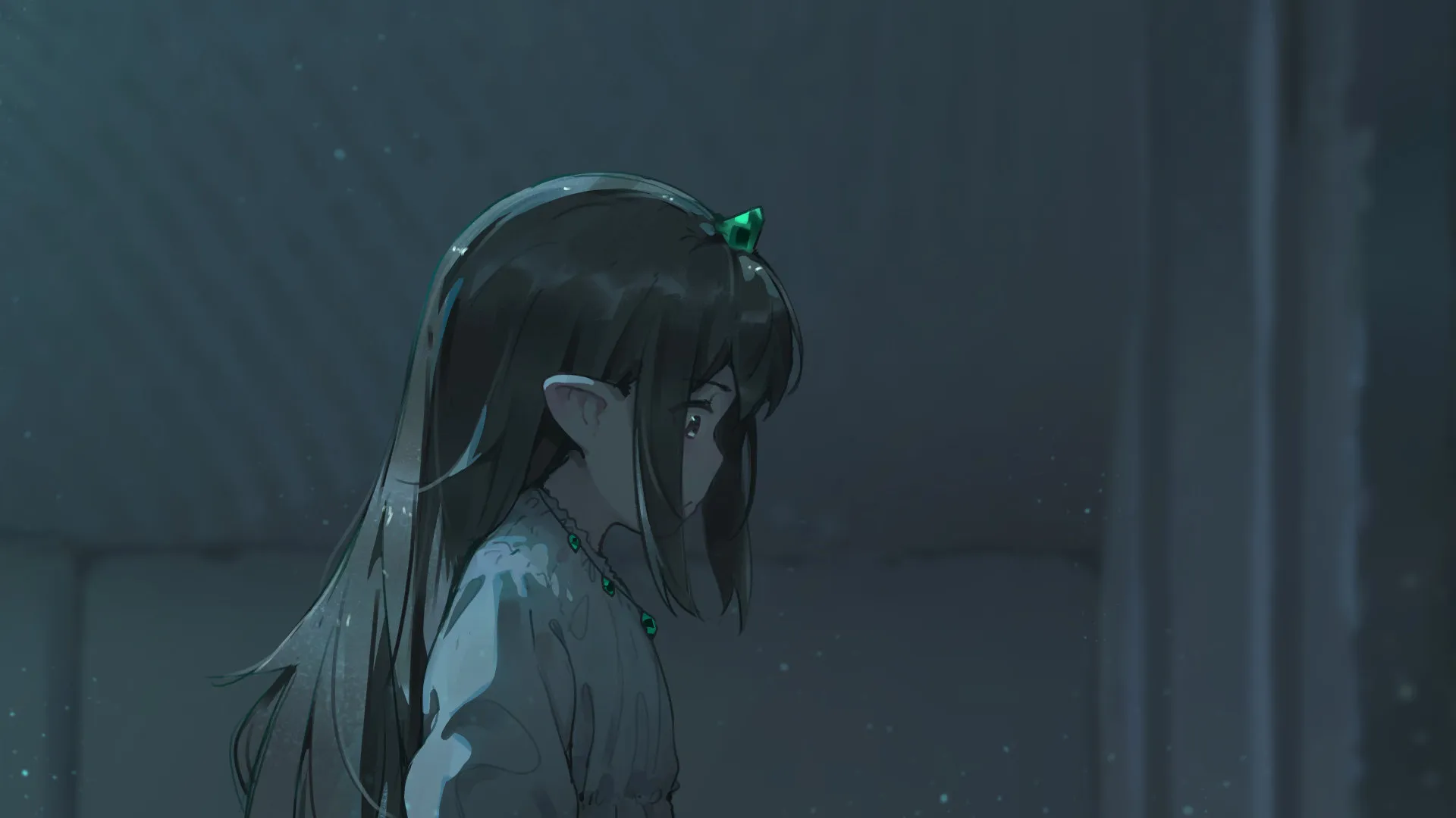 原创角色 动漫少女 长发 棕发 尖耳朵 精灵少女 绿色 8K壁纸