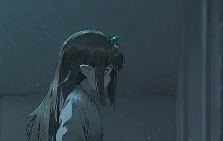 原创角色 动漫少女 长发 棕发 尖耳朵 精灵少女 绿色 8K壁纸