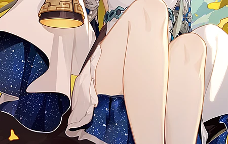 原神 美术作品 归终 棕发 中式长裙 光脚 树叶 动漫少女 脚丫 黄色 手机壁纸 4K壁纸
