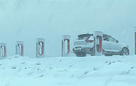 汽车 冬天 积雪 汽车 充电桩 白色 4K壁纸
