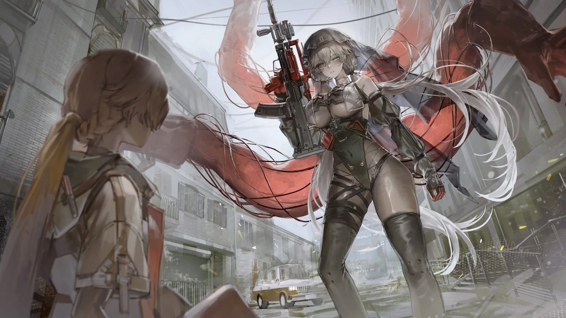 少女前线  格罗扎 OTS-14 无托式枪械 卡宾枪 持枪少女 汽车 公寓 坐着 长发 4K壁纸