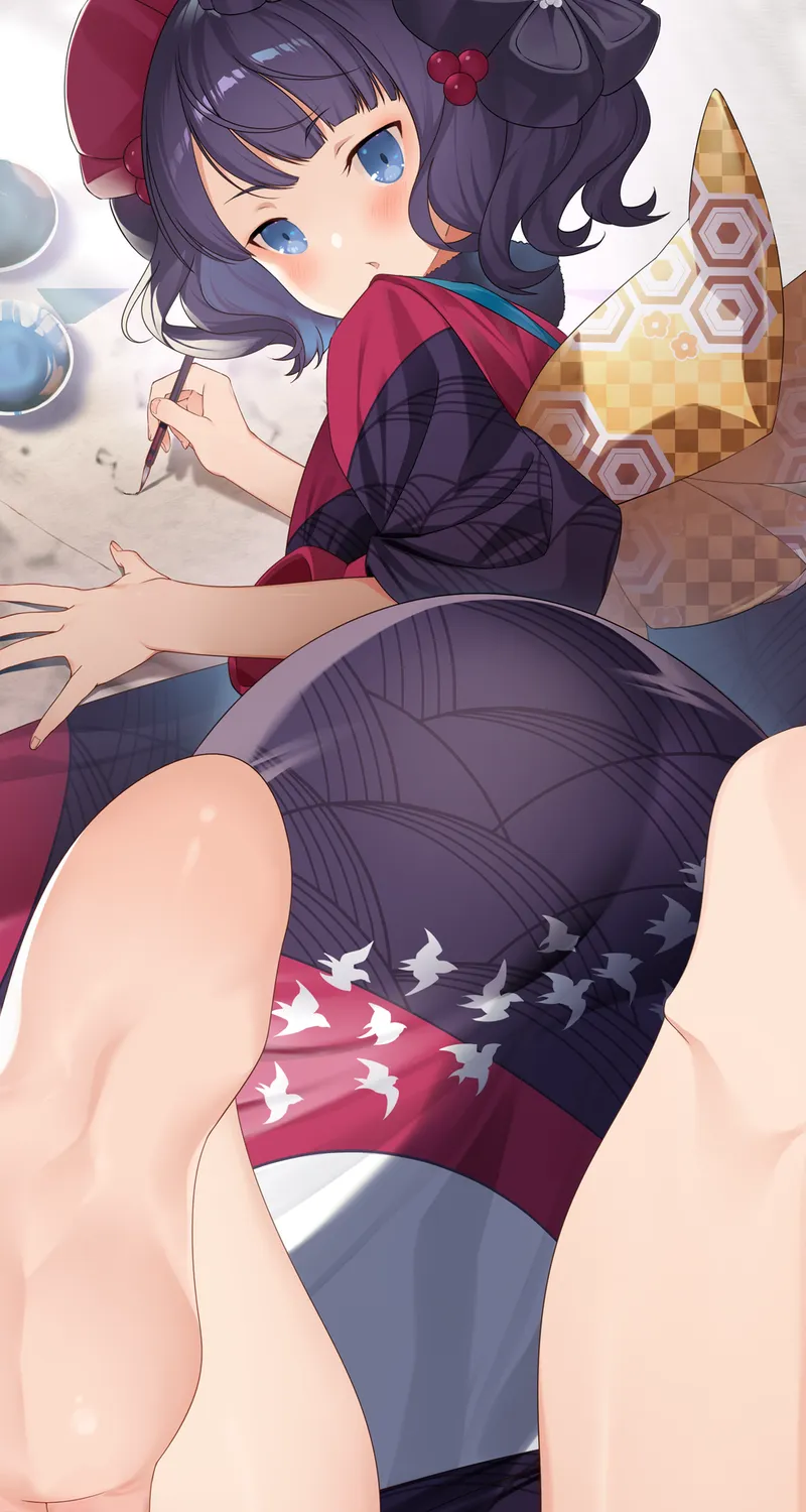 动漫少女 Fate 系列 命运 -冠位指定 蓝眼睛 脚丫 葛饰北斋 手机壁纸