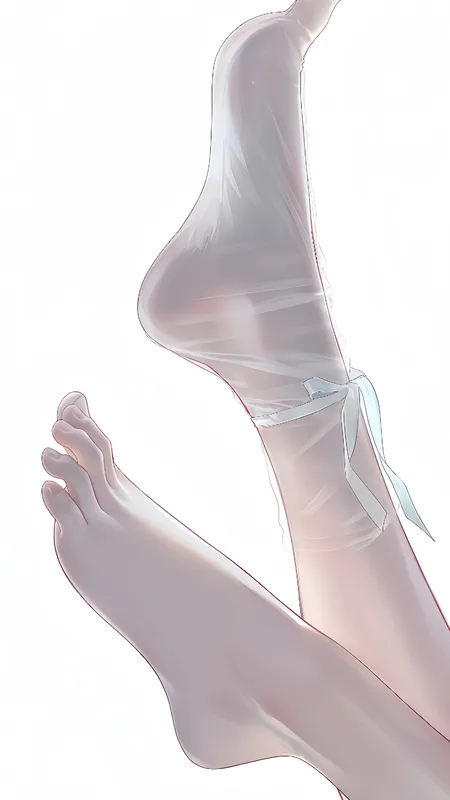 动漫少女 白纱漫染 插画 脚丫 抬腿 脚趾 白色 脚尖 脚底 简约背景 明亮 光脚 手机壁纸