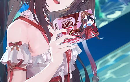绝区零 叶双光 游戏少女 大腿 长发 棕发 发带 呆毛 荷叶边 水 鱼 坐着 发饰 糖果 肩带 歪头 领结 手机壁纸