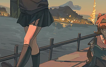 手机壁纸 女学生 长发 行走 户外 女性 金发 蓝眼睛 红发 动漫 女孩 鞋底 校服 城市 灯光 鸟类 天空 书包 阳光 领带 水 裙子 4K壁纸