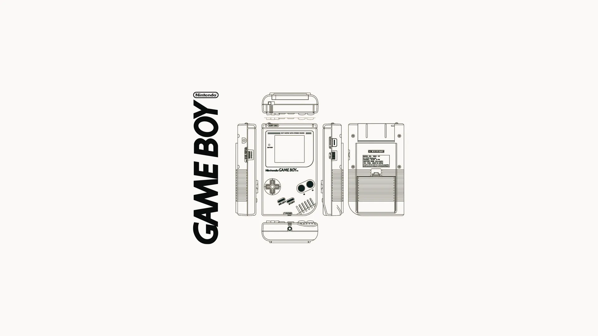 任天堂 任天堂 Game Boy 掌机 线框 蓝图 主机 文字 标识 复古 控制器 电子游戏 简洁背景 白色 按键 掌上游戏机 4K壁纸