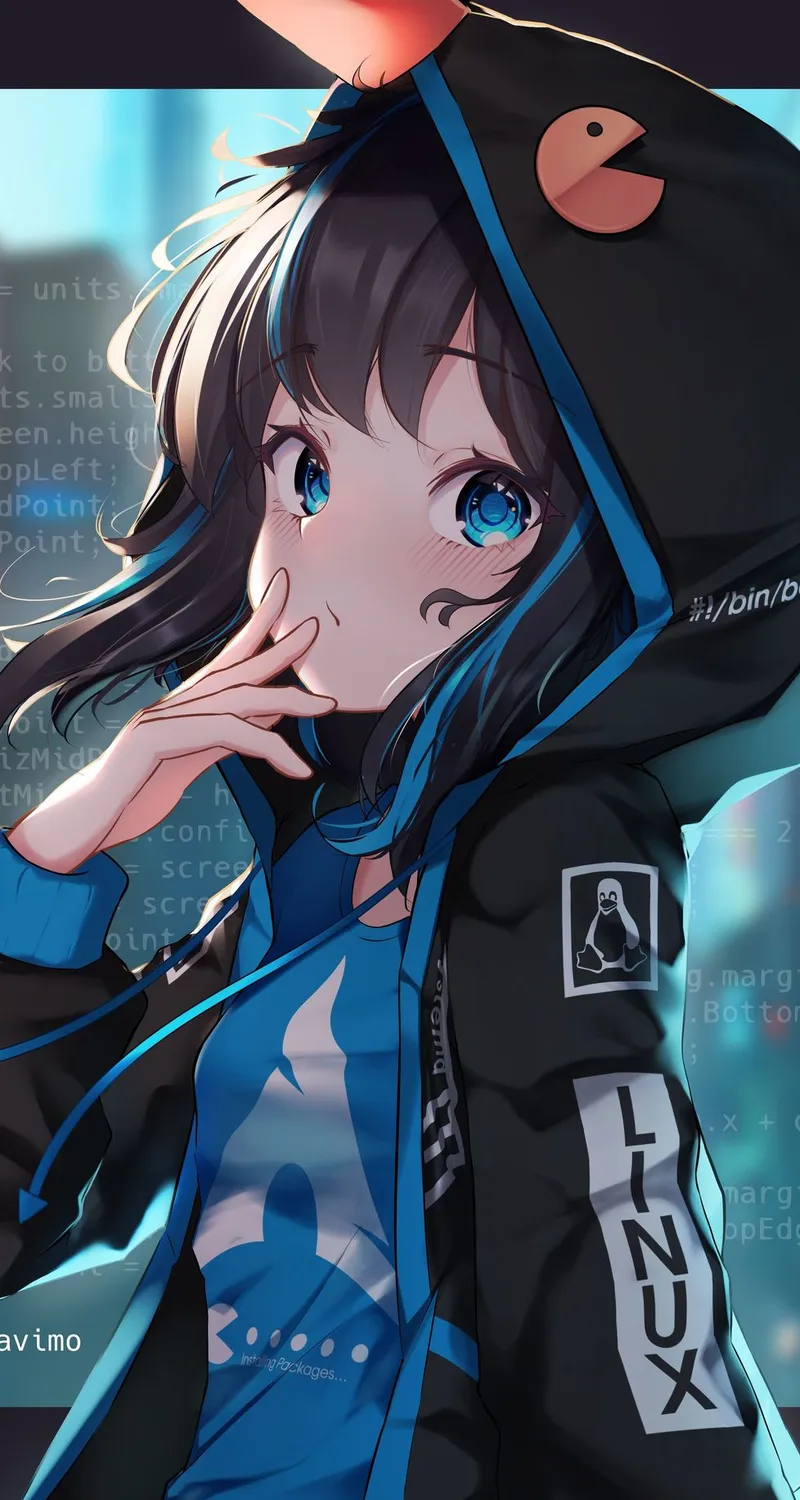 操作系统娘 Linux 系统 Arch Linux 系统 标识  终端 意式饺子 黑色 手机壁纸 4K壁纸