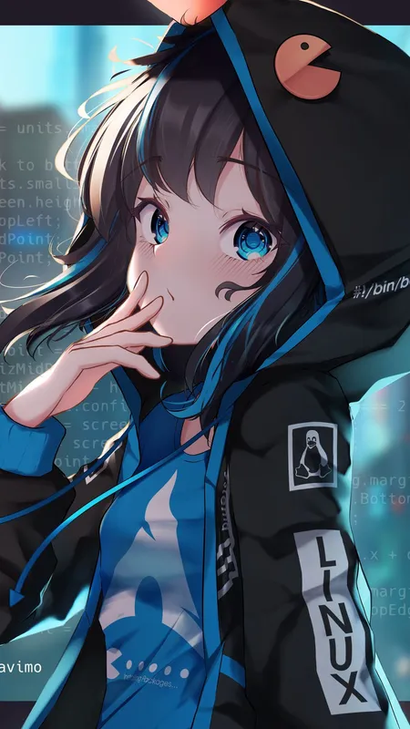 操作系统娘 Linux 系统 Arch Linux 系统 标识  终端 意式饺子 黑色 手机壁纸 4K壁纸