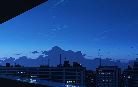 数字艺术 艺术作品 插画 数字绘画 超宽画幅 宽屏 户外 蓝色 云朵 建筑 城市 窗户 4K壁纸